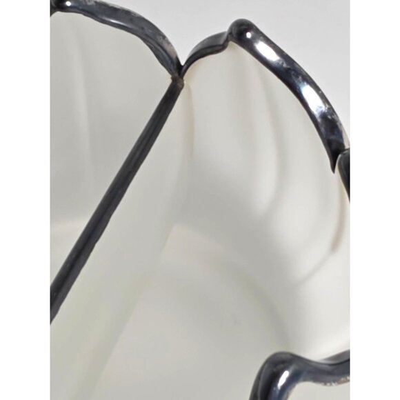 Frosted Glass Lotus Serving Bowl Plate Spoons With Silver-Toned Trim Vintage - Picture 9 of 12